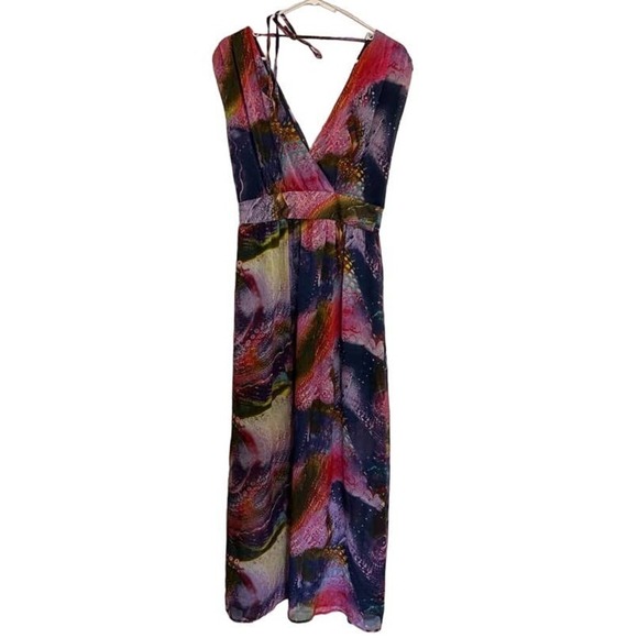 Dirty Ballerina v-neck maxi dress gemstone print red, pink, blue M - Picture 4 of 15